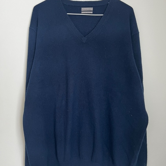 100% Cashmere Men's sweater Navy blue vintage Pure cashmere sweater Size XL - Picture 4 of 6